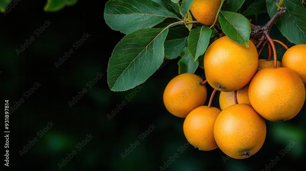 A cluster of medlar fruits hanging from a tree, surrounded by autumn foliage, Medlar Fruit in Autumn, highlighting the lesserknown fruits that ripen in the fall A cluster of medlar fruits hanging from a tree, surrounded by autumn foliage, Medlar Fruit in Autumn, highlighting the lesserknown fruits that ripen in the fall
