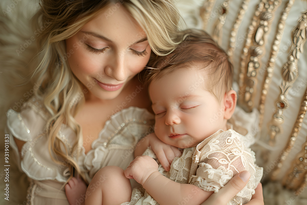 Loving mom carying of her newborn baby at home. Close up portrait of happy sleeping infant child on hands. Mother hugging her little 1 months old daughter. Loving mom carying of her newborn baby at home. Close up portrait of happy sleeping infant child on hands. Mother hugging her little 1 months old daughter.