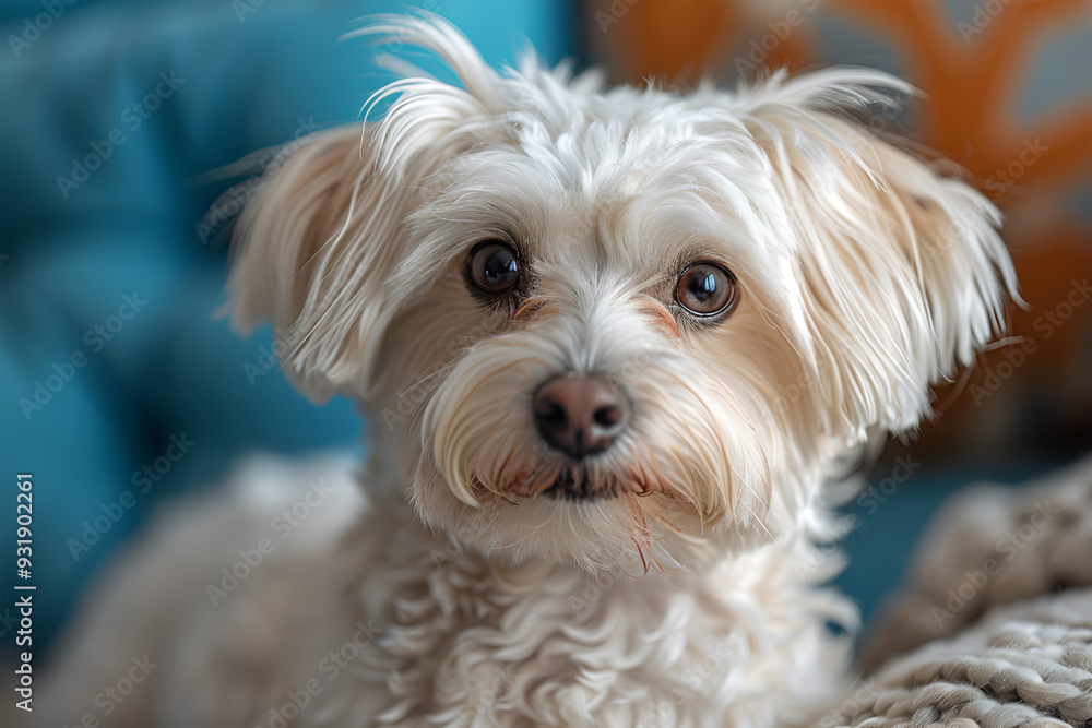 Dog breed west highland white terrier, on a blue background with a place for your inscription. High quality photo Dog breed west highland white terrier, on a blue background with a place for your inscription. High quality photo