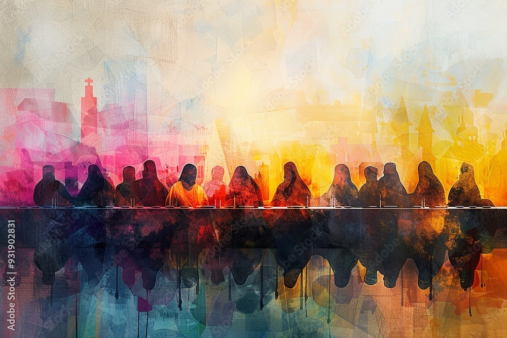 A clean design showcasing the faces of Jesus and his disciples in ...