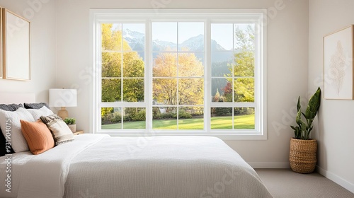 Clear glass windows in a cozy bedroom, clear glass windows, inviting natural light for a warm and comfortable space