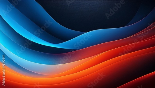 Abstract Fluid Waves of Warm Sunset Orange and Cool Ocean Blue Gradient Blending Together in a Dynamic, Flowing Motion Across a Dark, Minimalistic Background new photo