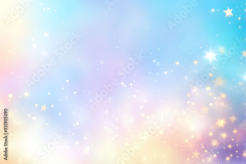 Glittering magic fairy gradient background with magic lights, fantasy backdrop with festive sparkles and gold stars, wallpaper, display, backdrop, slide