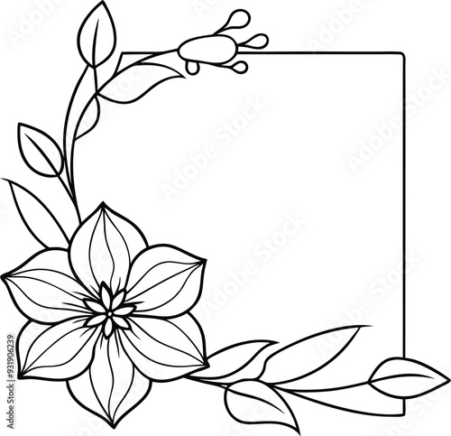 hand drawn flower frame line art illustration