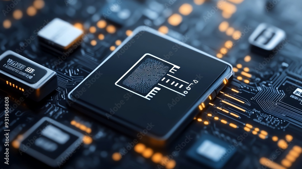 Close-up of a microprocessor on a circuit board showcasing intricate details and advanced technology. Close-up of a microprocessor on a circuit board showcasing intricate details and advanced technology.