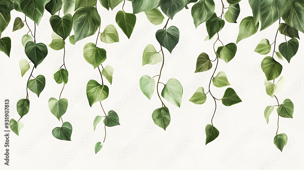 Obraz premium Green Ivy Vines Hanging Against a White Background