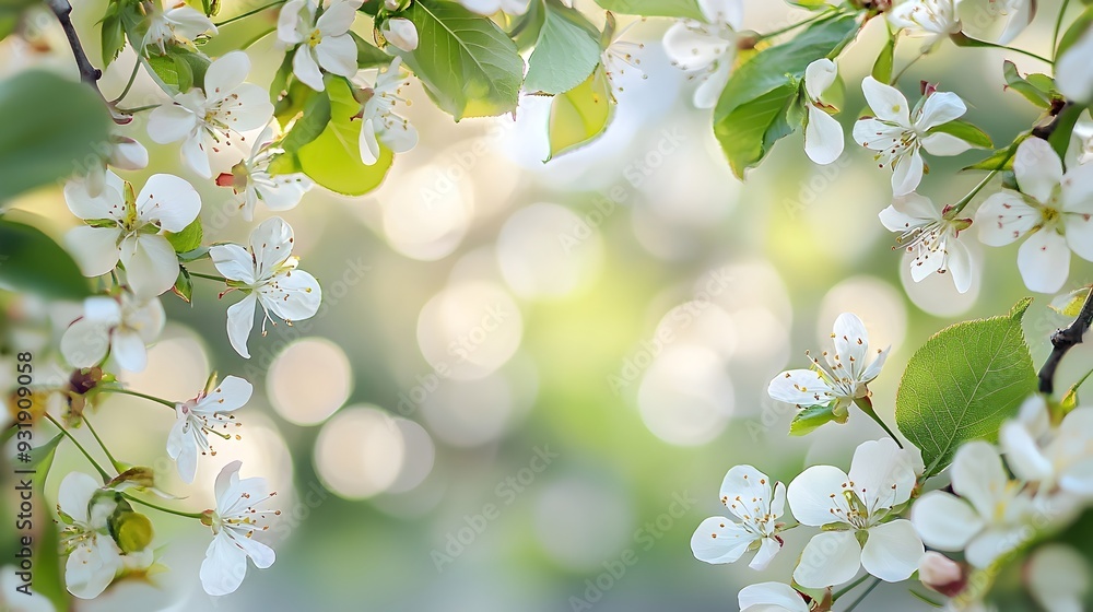 Delicate Cherry Blossom and Leaf Frame Capturing the Essence of Spring Floral Beauty Delicate Cherry Blossom and Leaf Frame Capturing the Essence of Spring Floral Beauty