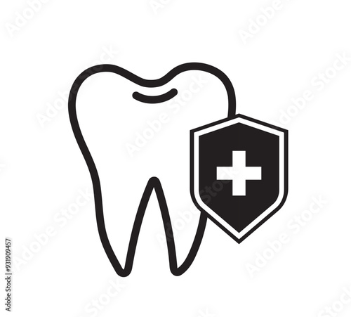 Tooth with shield icon. Tooth Protection. clean and healthy tooth. Shield for Safety in oral hygiene. Vector illustration