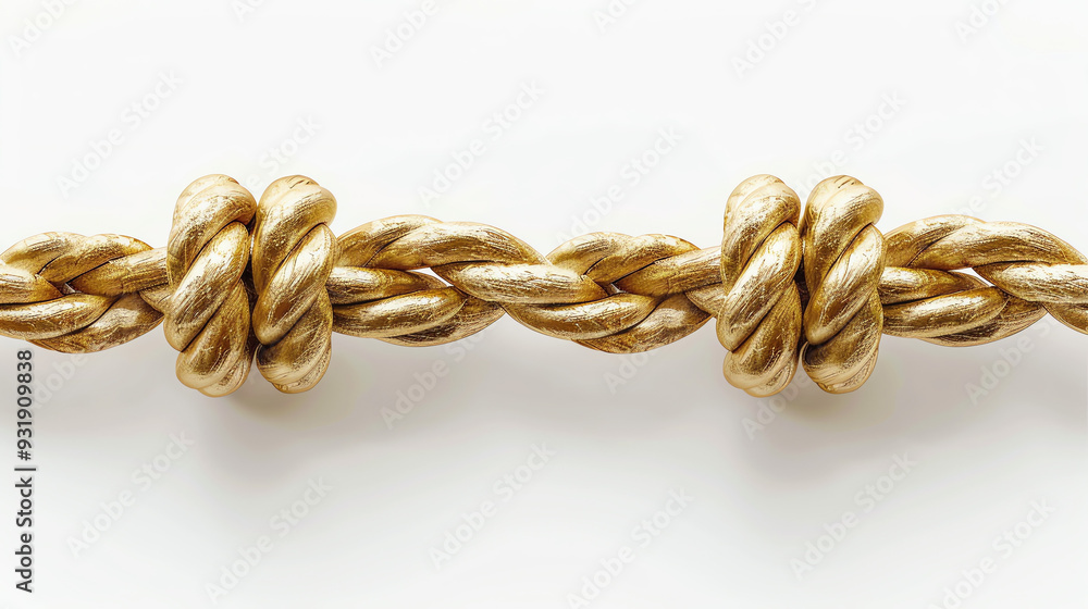 A gold colored rope with three knots. A gold colored rope with three knots.