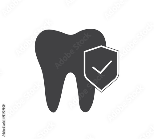 Tooth with shield icon. Tooth Protection. clean and healthy tooth. Shield for Safety in oral hygiene. Vector illustration