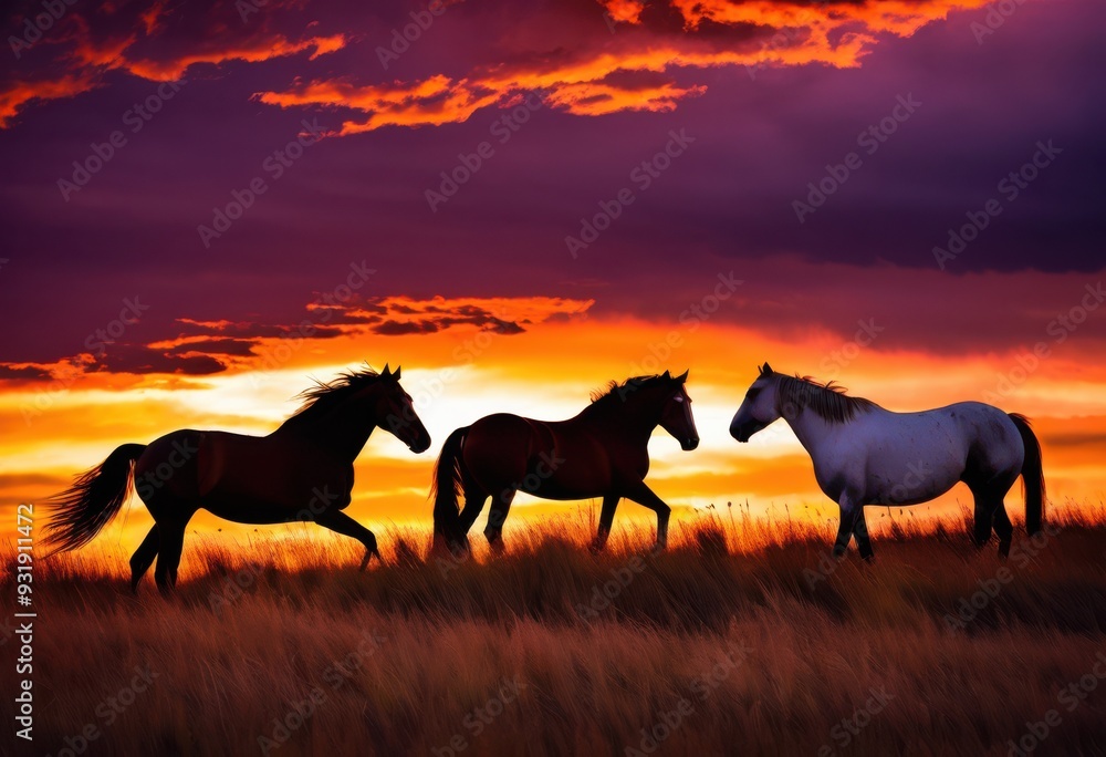 breathtaking horse silhouettes set vibrant sunset scenery rich colors dynamic forms, sky, clouds, landscape, evening, light, gradient, beauty, animal breathtaking horse silhouettes set vibrant sunset scenery rich colors dynamic forms, sky, clouds, landscape, evening, light, gradient, beauty, animal