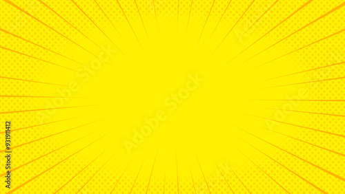 黄色の集中線と水玉模様のポップなフレーム - 放射状に広がる漫画の効果線の背景素材 - 16:9