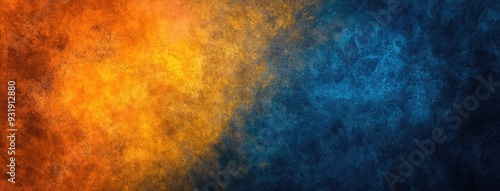 Abstract background with an orange and yellow gradient on a dark blue, grainy texture,