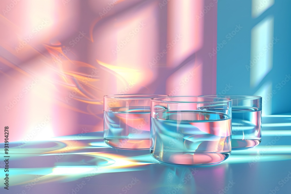 Ethereal Glasses of Water Reflecting Soft Pastel Light Ethereal Glasses of Water Reflecting Soft Pastel Light