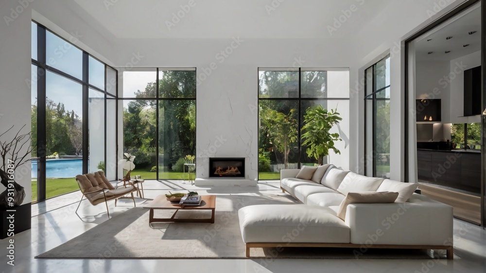 Fototapeta premium Modern living room in white theme