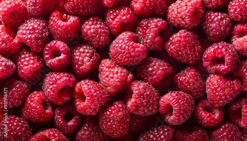 Background of fresh sweet red raspberries arranged together representing concept of healthy diet