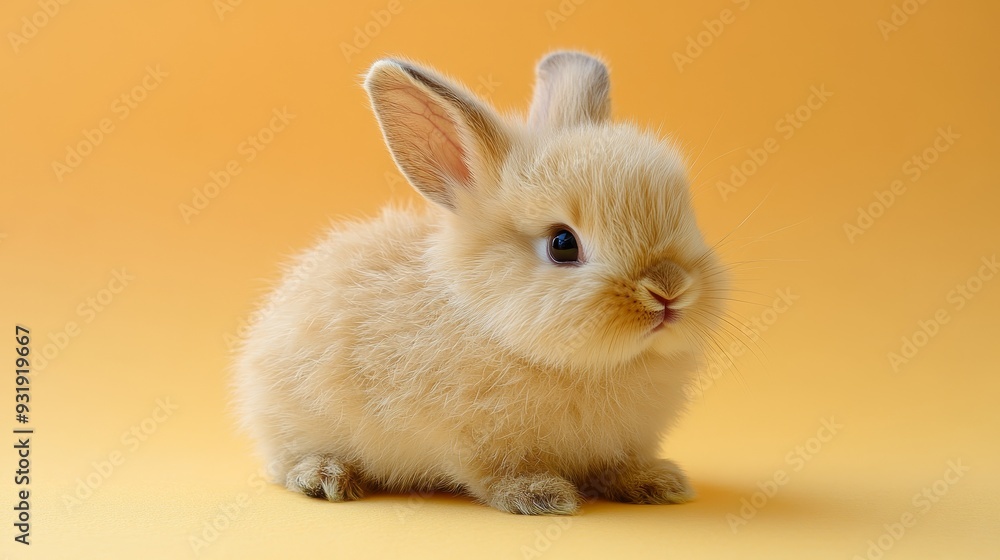 Fluffy Bunny CloseUp A Soft Focus Portrait on a Yellow Background Fluffy Bunny CloseUp A Soft Focus Portrait on a Yellow Background