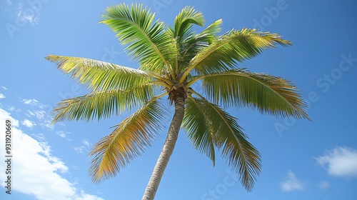 Wallpaper Mural LowAngle View of a Palm Tree Reaching for the Blue Sky with White Clouds and Green Fronds Torontodigital.ca