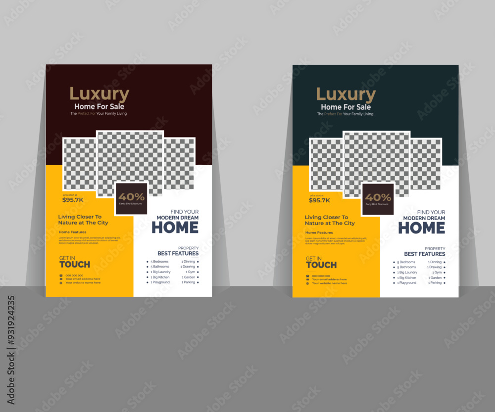 Obraz premium Corporate real estate flyer design two colour one red two green