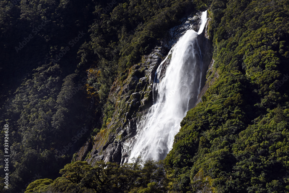 Stirling Falls in the natural wonder Milford Sound, fjordland national park, southland, New Zealand Stirling Falls in the natural wonder Milford Sound, fjordland national park, southland, New Zealand
