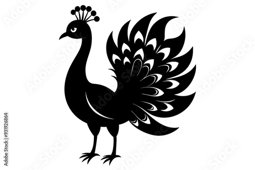 Peacock silhouette black color vector art illustration