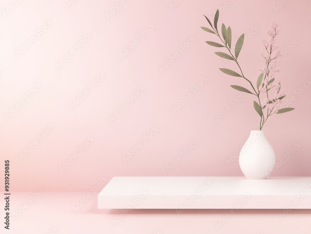 custom made wallpaper toronto digitalElegant minimalist display featuring a white vase with greenery on a simple surface against a soft pink background.