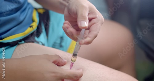 Inject Testosterone into the body.Increase Testosterone into the body through injections.Syringe with liquid being drawn into syringe.Testosterone.