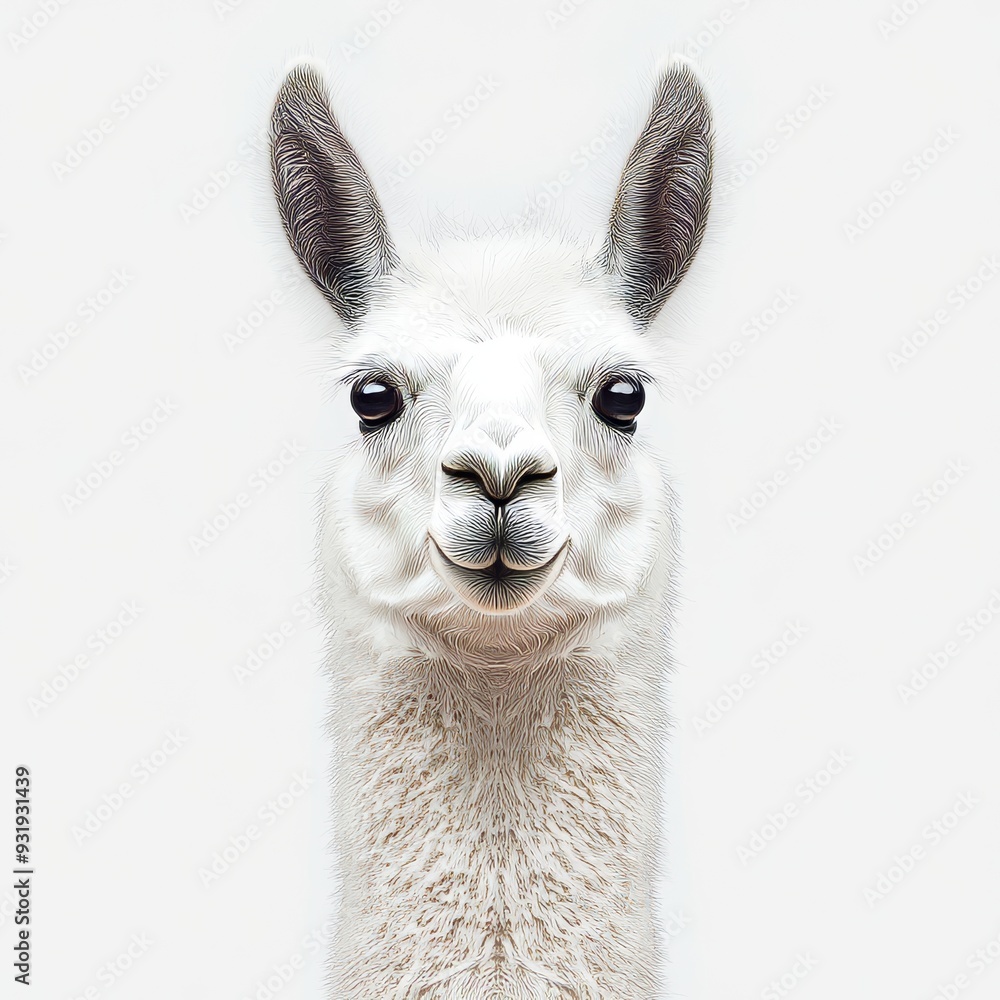 Obraz premium Isolated on white background, llama face cutout shot