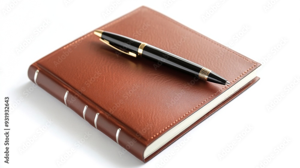 Pencil and leather notebook open on transparent background Pencil and leather notebook open on transparent background