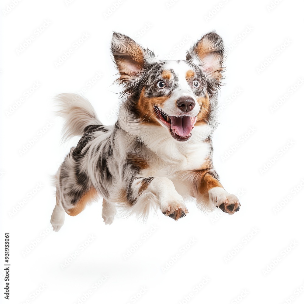 Isolated white background of a border collie puppy running Isolated white background of a border collie puppy running