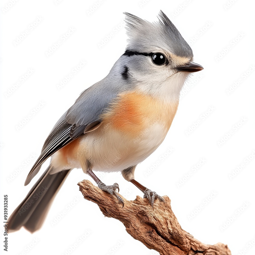 Fototapeta premium The colors of a bird on a branch are vivid against a transparent background