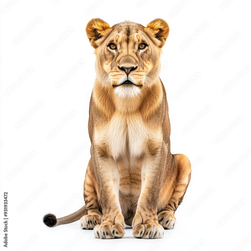 Obraz premium Sitting African lioness (Panthera leo), isolated on transparent background