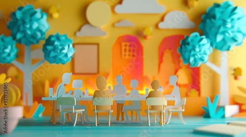 Paper cut vector of a parent-teacher meeting happy parents