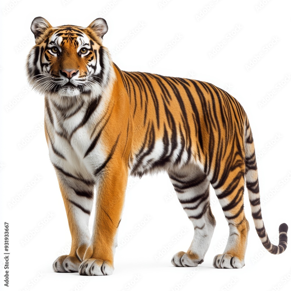 Naklejka premium Detailed portrait of a tiger, standing isolated on a transparent background