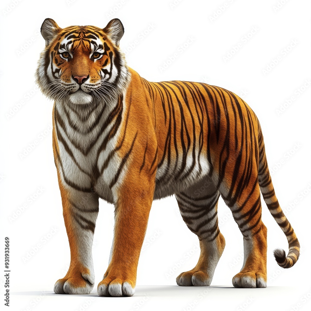 The full body of a tiger is isolated on a transparent background in this portrait The full body of a tiger is isolated on a transparent background in this portrait