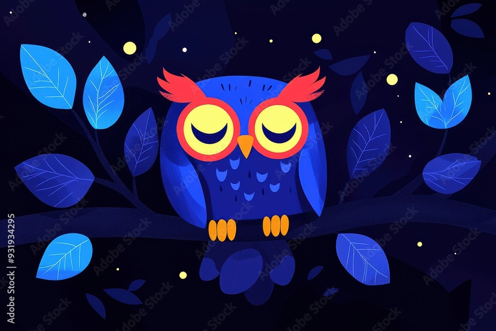 Fototapeta premium Sleepy Owl in a Night Forest