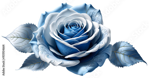 A single blue rose on transparent background, illustration