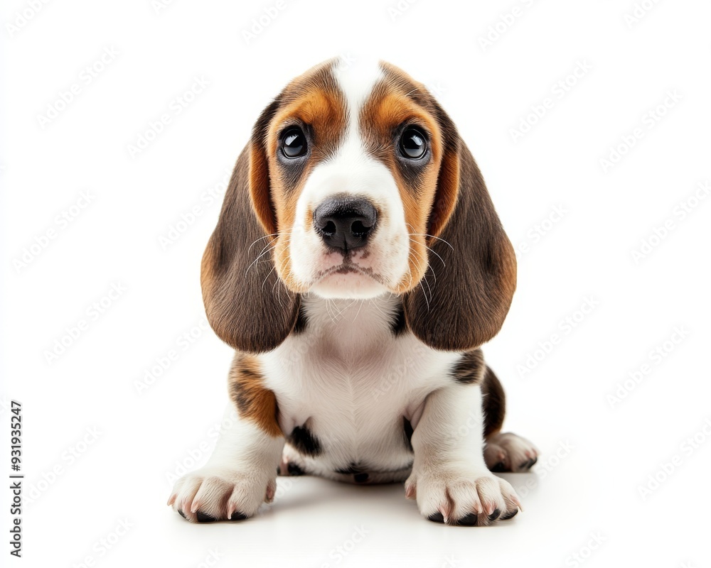 On a transparent background, you can see a cute young basset hound puppy who is funny and cute at the same time On a transparent background, you can see a cute young basset hound puppy who is funny and cute at the same time