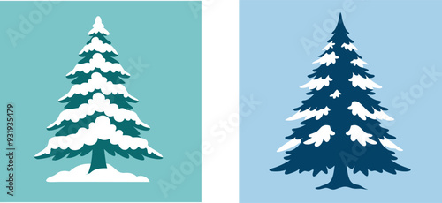 Christmas tree with snow vector art illustration