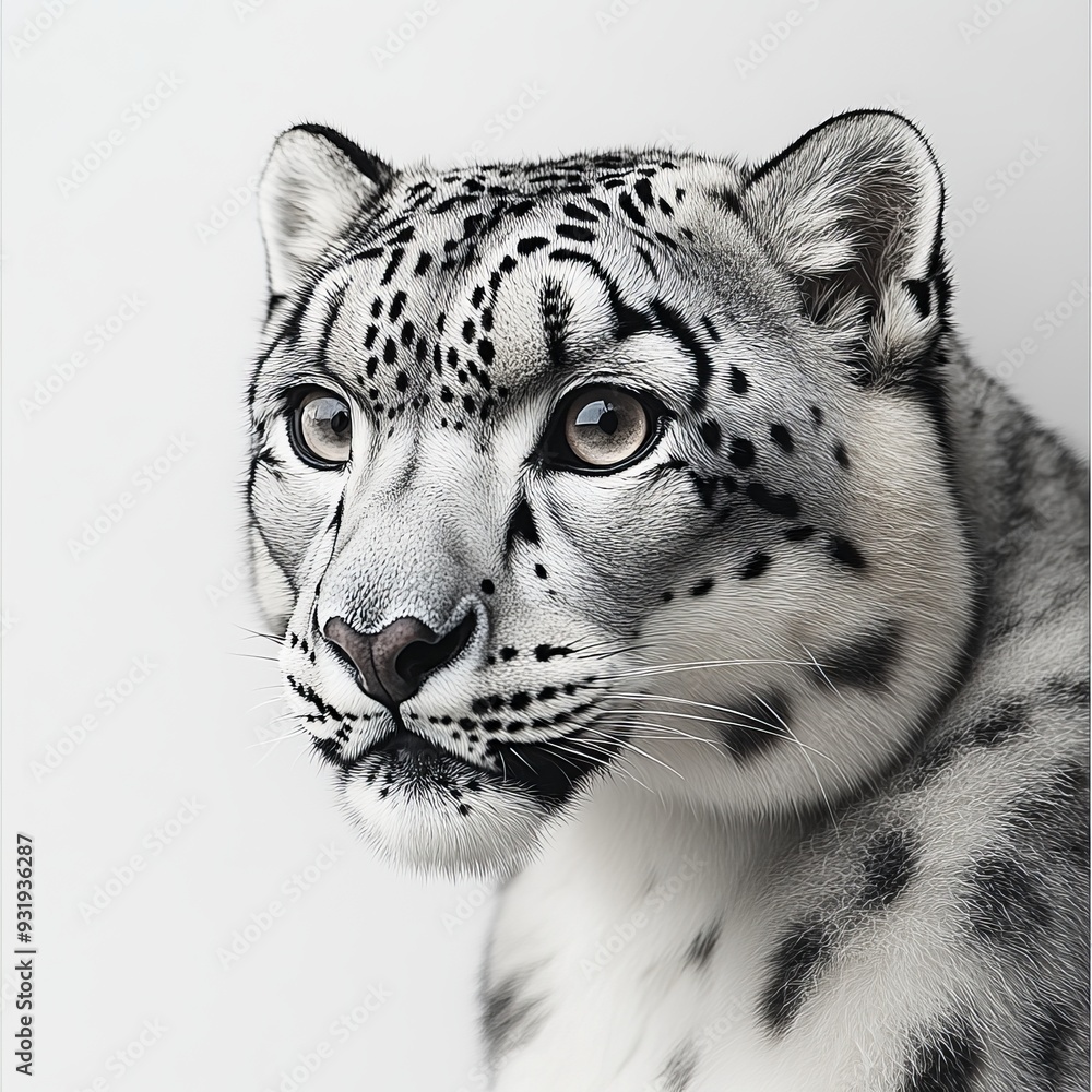 Fototapeta premium Isolated snow leopard with transparent cutout on white background