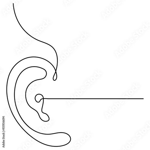 Ear  single line art, continuous one line drawing of  Isolated outline vector art 
