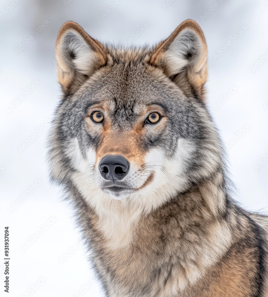 Obraz premium Gray wolf isolated on white, wildlife photography, close-up