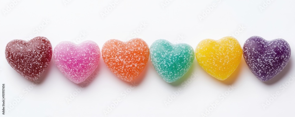 Colorful heart-shaped candies arranged in a row, perfect for celebrations, birthdays, or sweet treats. Colorful heart-shaped candies arranged in a row, perfect for celebrations, birthdays, or sweet treats.