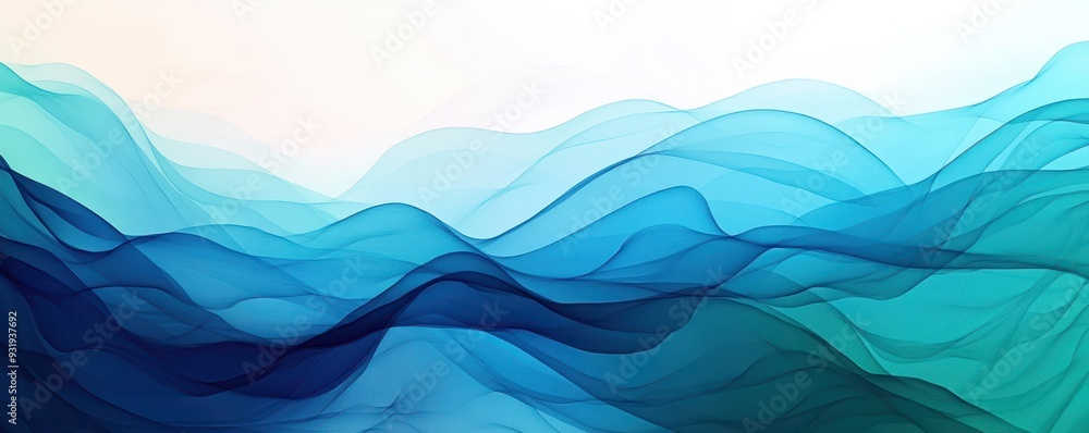 Fototapeta premium A serene abstract image of flowing waves in shades of blue and aqua, creating a calming visual effect.