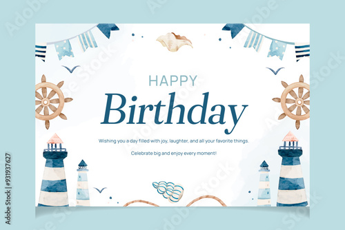 Nautical Watercolor Banner Template