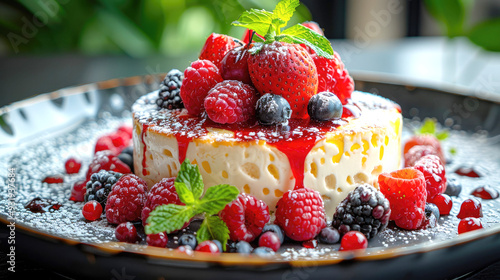 Tasty sweet tartalette with various fruits and berries photo