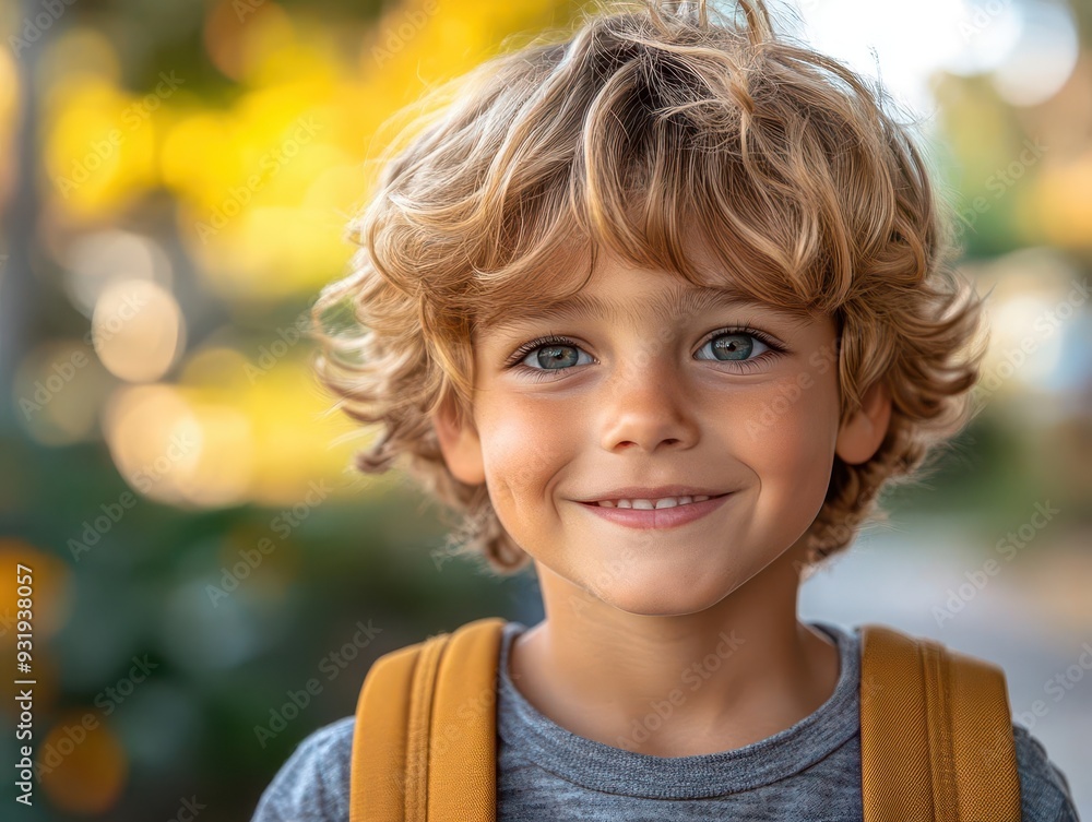 joyful child portrait energetic boy with backpack beaming smile warm sunlight vibrant colors backtoschool theme outdoor setting blurred background joyful child portrait energetic boy with backpack beaming smile warm sunlight vibrant colors backtoschool theme outdoor setting blurred background