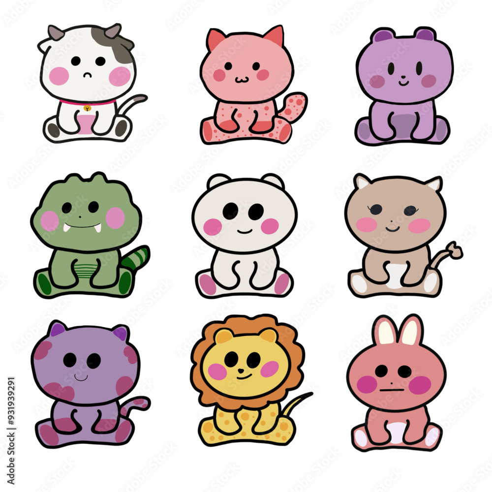 Zoo collection.Set of cute animals cartoon character design.Dog,cat,rabbit,bear,lion,deer,frog,cow,crocodile.Image.Art.Kid graphic.Isolated.Sticker.Collection.Vector.Illustration.kawai.clipart. Zoo collection.Set of cute animals cartoon character design.Dog,cat,rabbit,bear,lion,deer,frog,cow,crocodile.Image.Art.Kid graphic.Isolated.Sticker.Collection.Vector.Illustration.kawai.clipart.