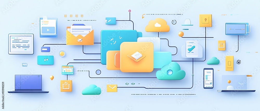Streamlined Data Management Minimalist Illustration of Secure File Transfer, Cloud Storage, and Data Flow Elements Streamlined Data Management Minimalist Illustration of Secure File Transfer, Cloud Storage, and Data Flow Elements