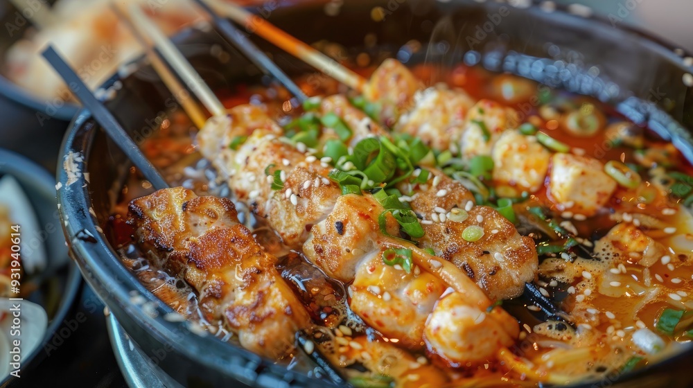 Odeng Korean fish cake skewer in soup Korean street food style Odeng Korean fish cake skewer in soup Korean street food style
